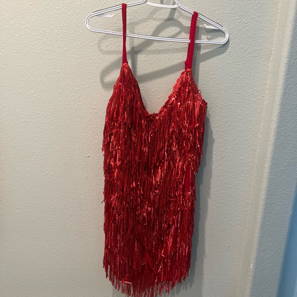Red Sequin Fringe Dress